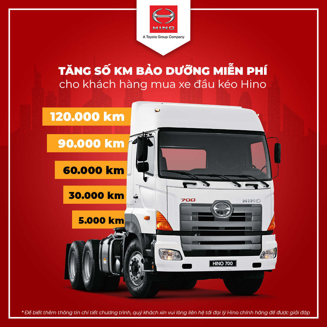 TĂNG SỐ KM BẢO DƯỠNG MIỄN PHÍ CHO KHÁCH HÀNG MUA ĐẦU KÉO HINO